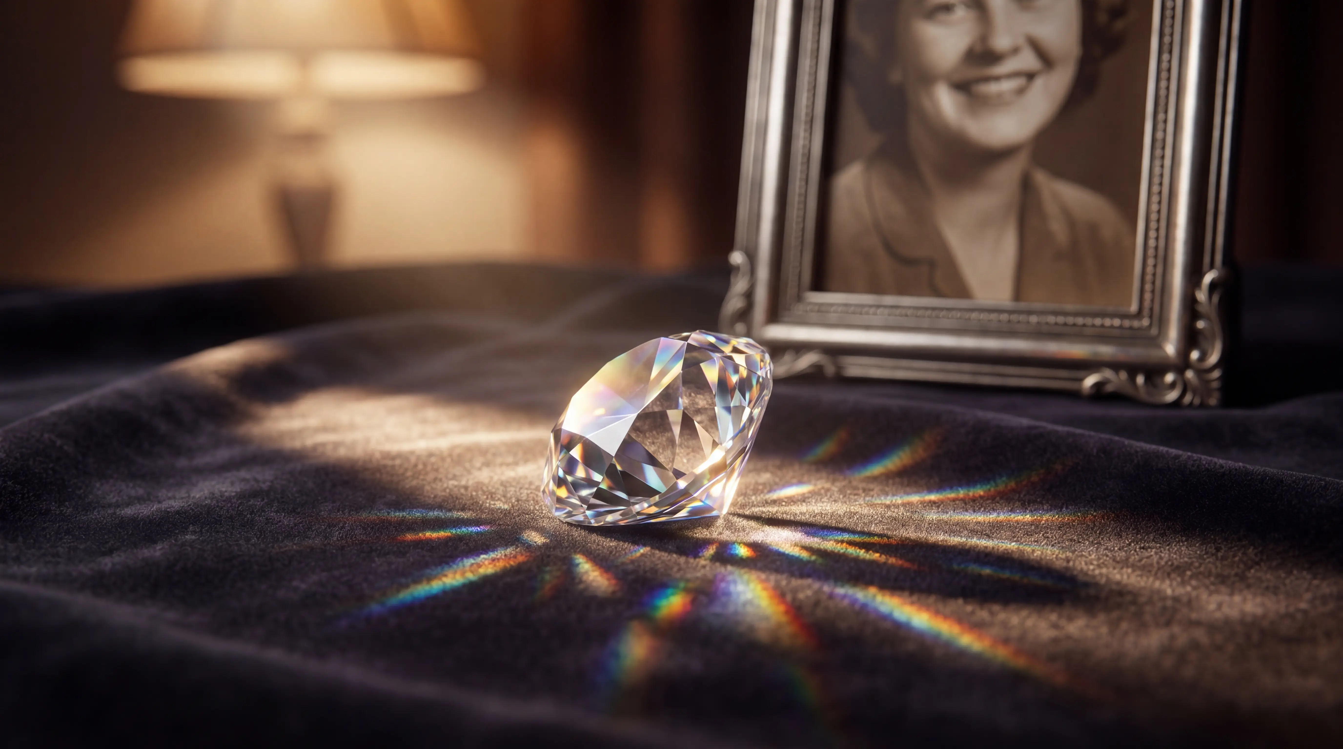 Funkelnder Erinnerungsdiamant im warmen Licht